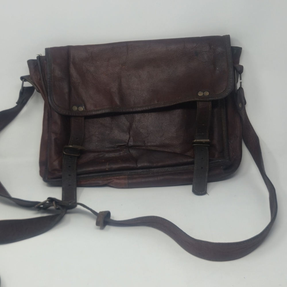 Rustic Town Mens Brown Leather Messenger Bag Distressed Briefcase Satchel